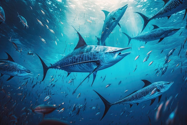 Blue Marlin Fish Underwater Bujna natura dzięki Generative AI