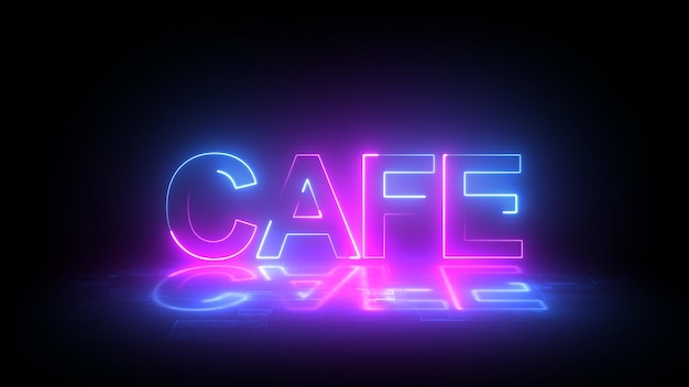 Blue Neon Cafe Digital background with light Animation in 3D Nightclub Blinking Neon Sign Text CAFE animation that moves HD render film and 4K FullHD video are both accessible