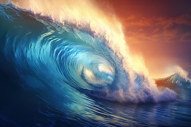 Blue Ocean big surfing Wave mieszany cyfrowy AI generatywny
