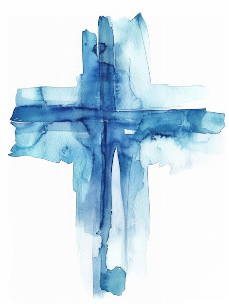 Blue Watercolor Cross Inspired Design Generatywna sztuczna inteligencja