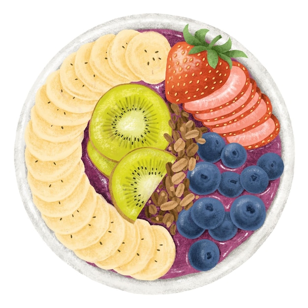 Blueberry acai bowl png naklejka zdrowa ilustracja żywności przezroczysty tło