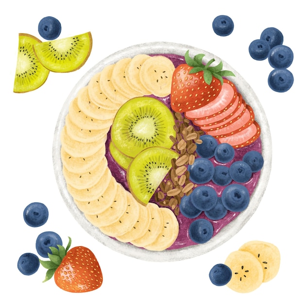 Blueberry acai bowl png naklejka zdrowa ilustracja żywności przezroczysty tło