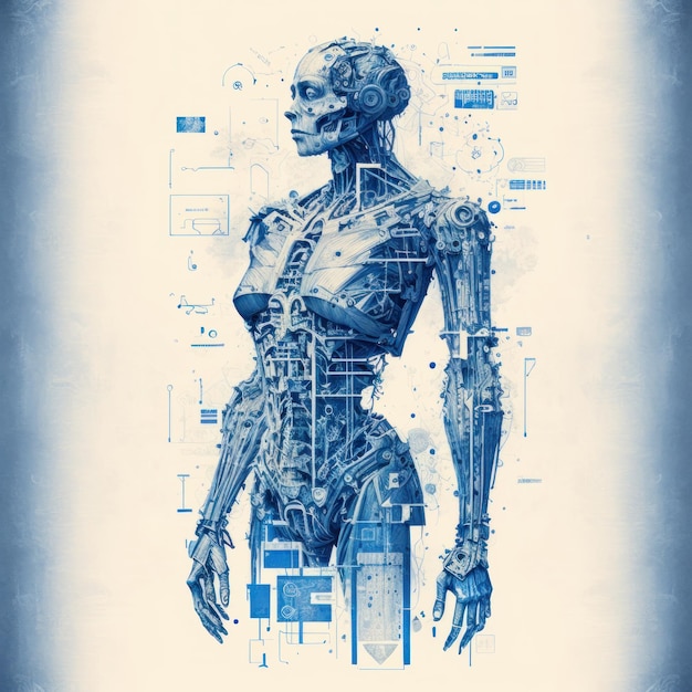 Blueprint of the robot Beautiful illustrationobraz generatywnej sztucznej inteligencji