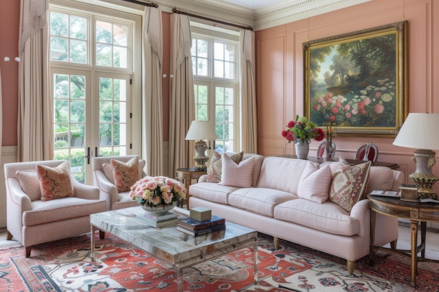 Blush Pink Design Tradycyjny styl wnętrza domu i nowoczesny salon