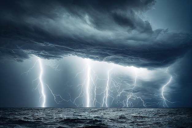 Zdjęcie błyskawica i burza nad oceanem