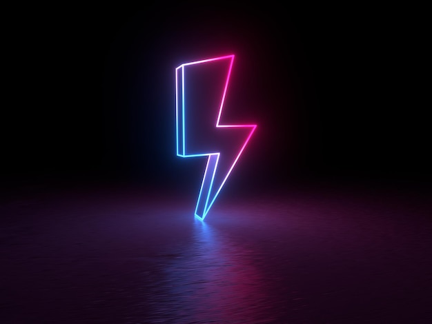 błyskawica symbol znak neon na białym tle odbicie ilustracja renderowania 3d. Ilustracja 3D