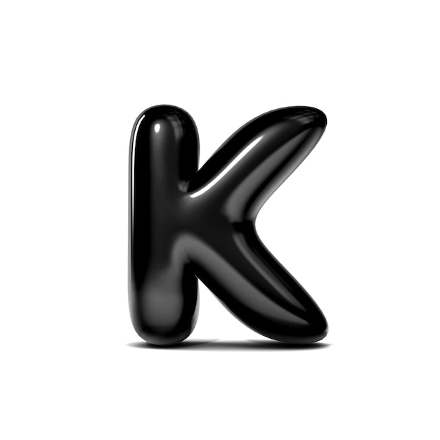 Błyszcząca litera K czcionki bańki na białym tle renderowania 3D