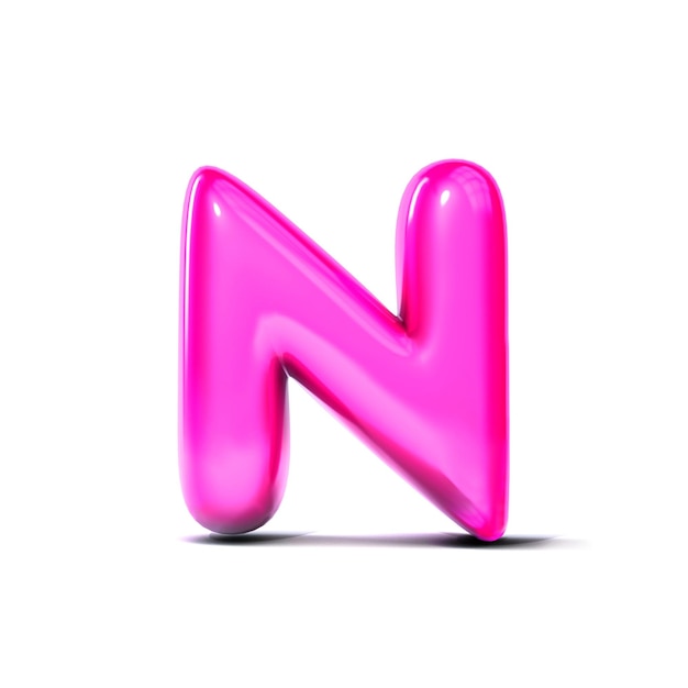 Błyszcząca litera N czcionki bańki na białym tle renderowania 3D
