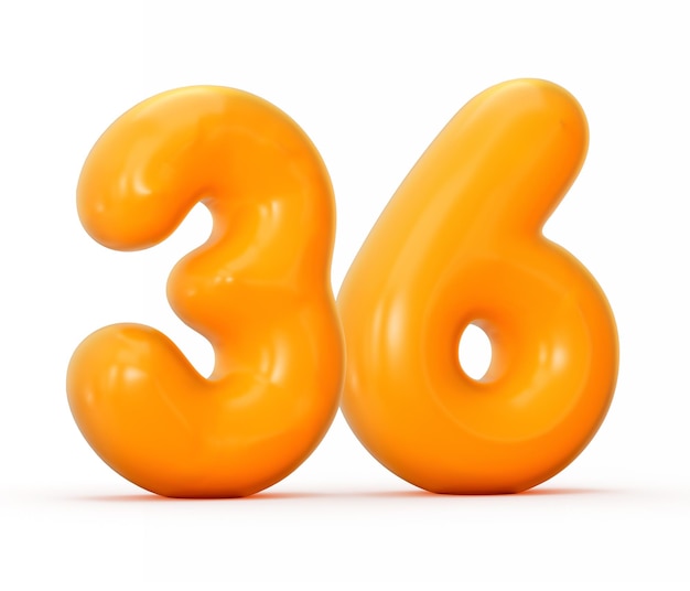 Błyszcząca pomarańczowa galaretka numer 36 lub trzydziesta szósta na białym tle ilustracja 3d