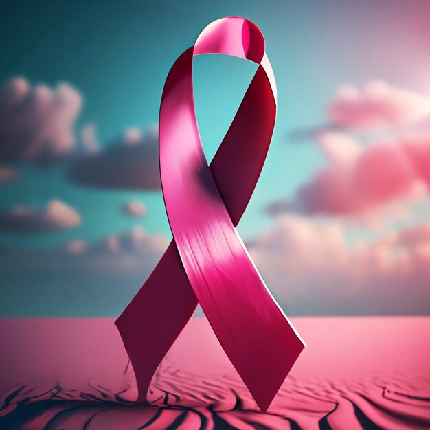 Błyszcząca różowa wstążka w stylu pędzla w międzynarodowym dniu raka piersi na plakacie renderowania 3D