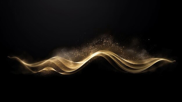 Błyszcząca złota abstrakcyjna farba powietrza fala czarne tło tapety Generative AI