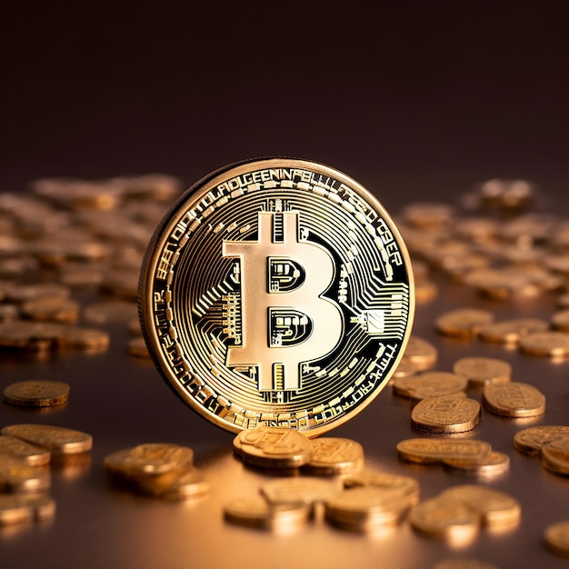 Błyszcząca złota moneta z logo Bitcoin