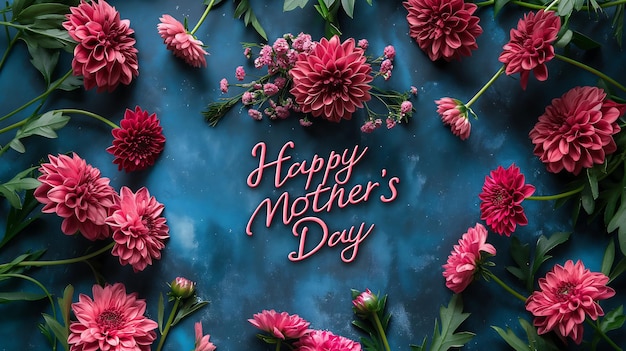 Błyszczące czerwone kwiaty otaczają elegancki, ręcznie napisany wzór tła na Dzień Matki