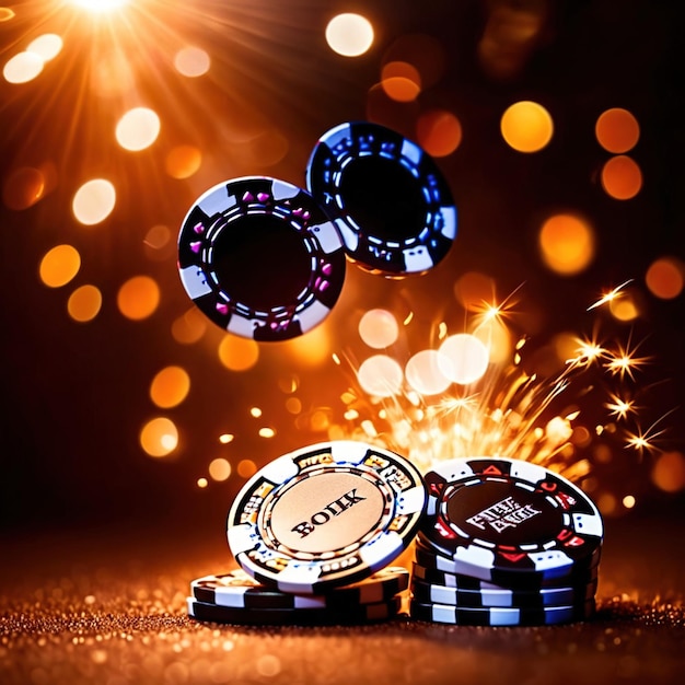 Błyszczące dynamiczne latające żetony kasynowe pokera pokazujące ekscytację i dreszcz hazardu
