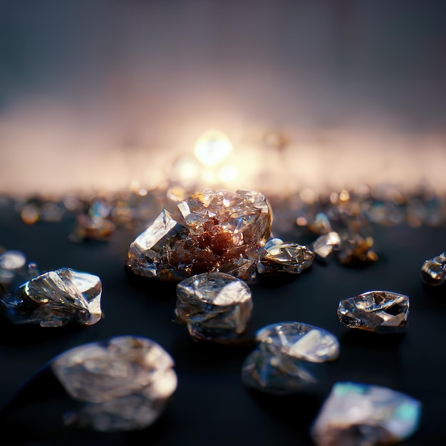 Błyszczące kamienie szlachetne diamenty kryształy abstrakcyjne tło Piękna luksusowa tapeta 3D ilustracja