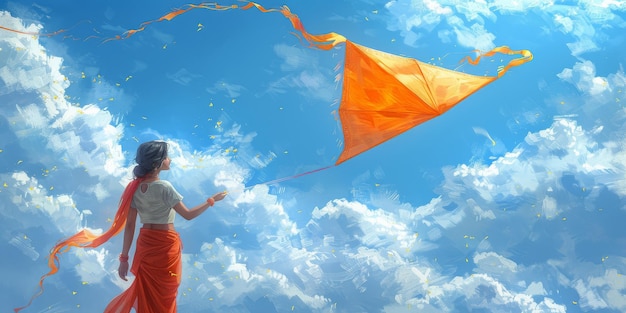 Zdjęcie błyszczące latawce latające z okazji szczęśliwej uroczystości vasant panchami