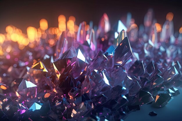 Błyszczące opalizujące pryzmaty ze szkła kryształowego z promieniami widma kolorów abstrakcyjne tło Generative AI