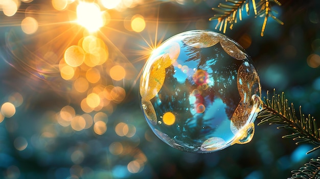 Zdjęcie błyszczące ozdoby bożonarodzeniowe na drzewie świąteczna dekoracja wakacyjna błyszcząca scena zimowa wesoły nastrój świąteczny ai