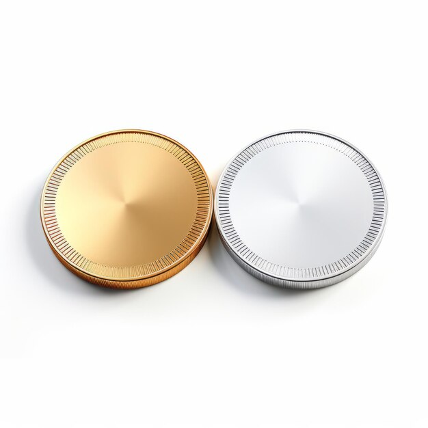 Zdjęcie błyszczące skarby białe złoto i srebrne monety błyszczą na białym płótnie