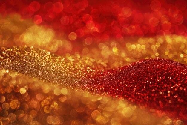 Zdjęcie błyszczące złote cząstki w czerwonym płynie tworzą abstrakcyjne wzory