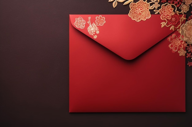 Błyszczące złote wzory na czerwonych kopertach Płaski hołd złożony chińskiemu nowemu rokowi