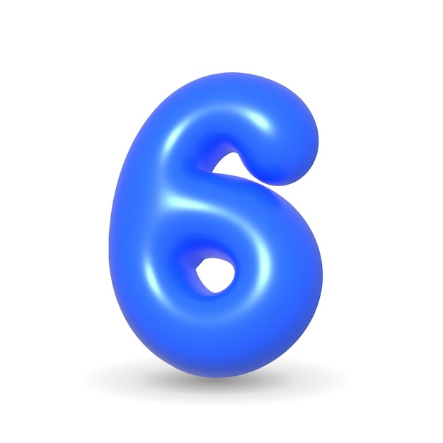 Błyszczący niebieski balon cyfra sześć 3d realistyczny element projektu na imprezę