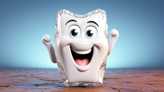Zdjęcie błyszczący, szczęśliwy ząb postaci z kreskówki na białym tle