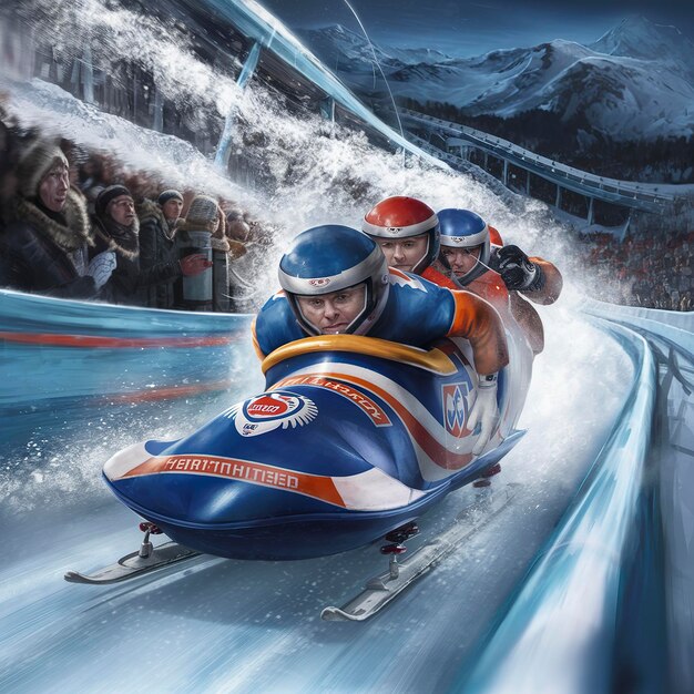 Zdjęcie bob biegający na torze na lodzie konkurs bobsleigh sport