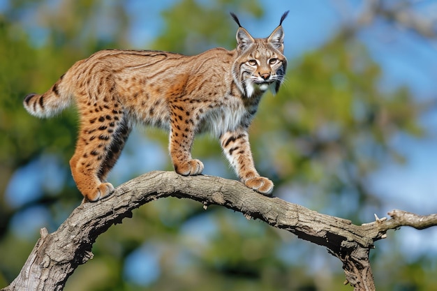 Bobcat Lynx Rufus Majestic Dzikie koty dumnie stoją na gałęziach na świeżym powietrzu