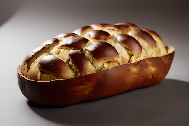 Bochenek chleba estetyczna sesja zdjęciowa produktu chlebowego na białym tle Obraz generowany przez AI