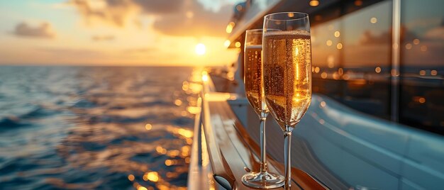 Bogaci ludzie świętują na jachcie pijąc szampana w słoneczny dzień Koncepcja luksusowy styl życia impreza jachtowa Święto szampana Bogaci ludzie Słoneczny Dzień