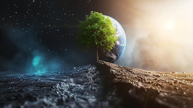 Bogata i sucha planeta z drzewami Koncepcja zmiany klimatu
