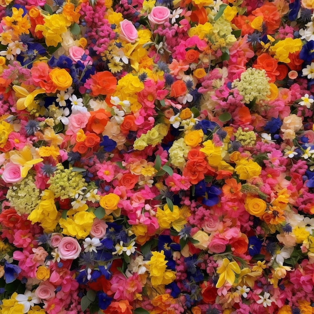 Bogata ściana kwiatów z kalejdoskopem kwiatów