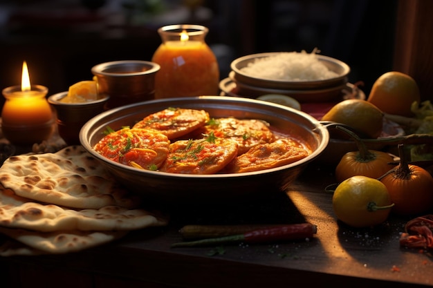 Bogate indyjskie danie curry z aromatycznymi przyprawami naan Generative ai