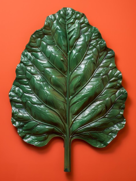 Zdjęcie bogate zielone liście na żywym pomarańczowym tle idealne dla miłośników przyrody i sztuki botanicznej