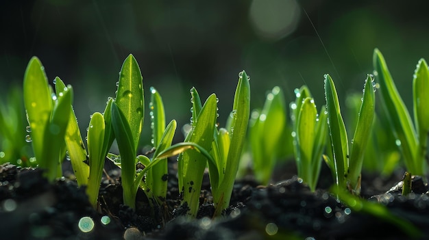 Bogate zielone rośliny wyrastające z gleby tworzą naturalny krajobraz