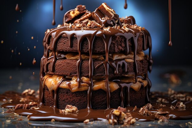 Bogaty ciasto czekoladowe z wstążką czekoladową i czekolady