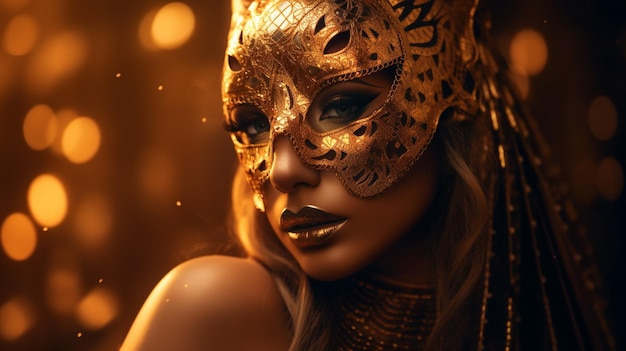 Bogini fantazji w złotej masce tygrysa geparda