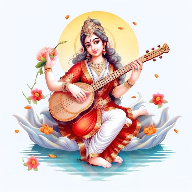 Bogini Mądrości Saraswati dla Vasant Panchami Generative ai