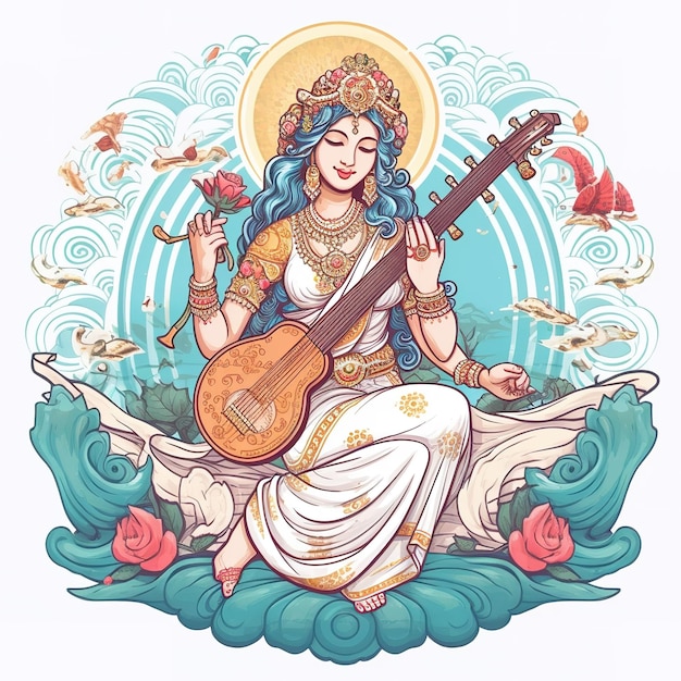 Bogini Mądrości Saraswati dla Vasant Panchami Generative ai