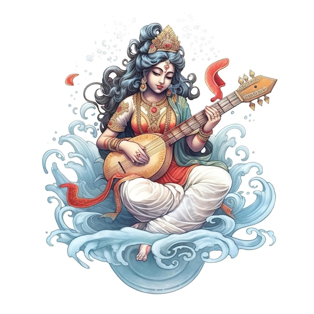 Bogini Mądrości Saraswati dla Vasant Panchami Generative ai