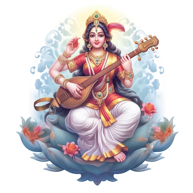 Bogini Mądrości Saraswati dla Vasant Panchami Generative ai