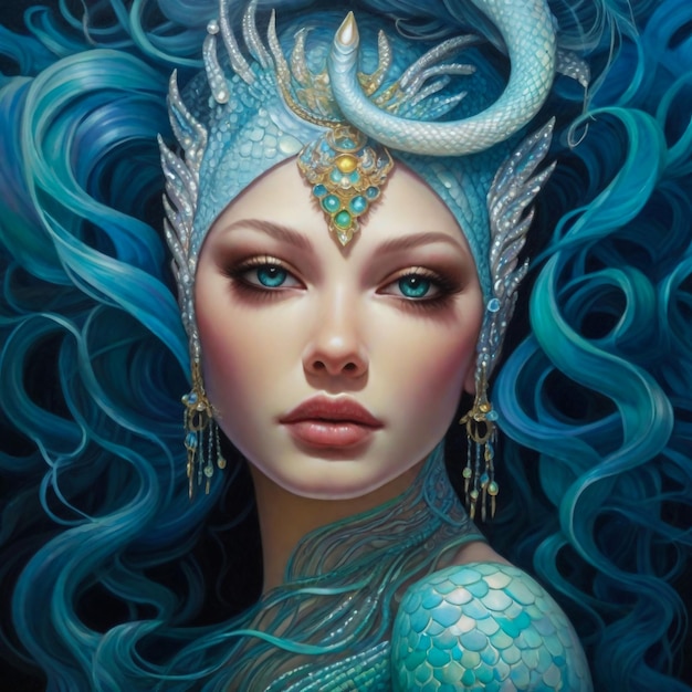 Bogini wody Żona Neptuna lub Posejdona Królowa wody Piękna dziewica wody Ilustracja portretu