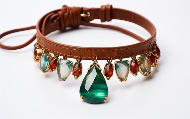 BohoChic Gemstone Wrap Choker z skórą na białym tle