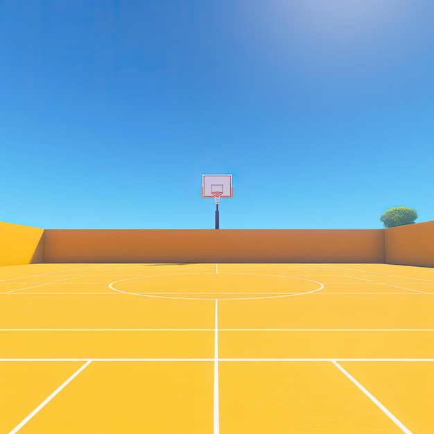 Boisko do koszykówki na tle błękitnego nieba