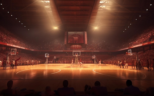 Boisko do koszykówki z fanami ludzi Arena sportowa Fotorealistyczne tło renderowania 3D