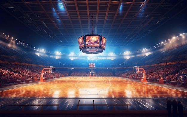 Boisko do koszykówki z fanami ludzi Arena sportowa Fotorealistyczne tło renderowania 3D