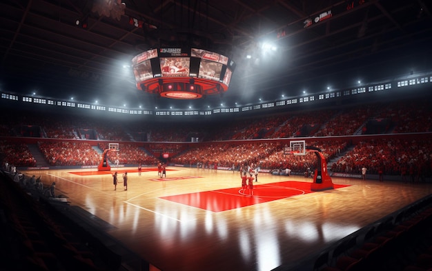 Boisko do koszykówki z fanami ludzi Arena sportowa Fotorealistyczne tło renderowania 3D