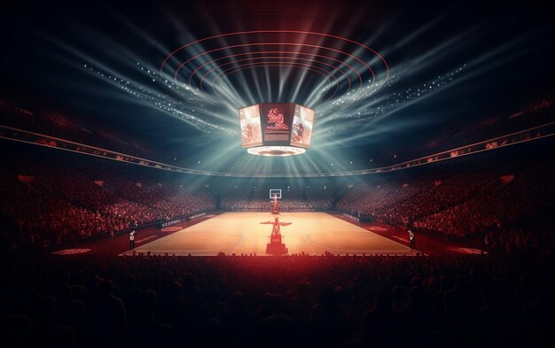 Boisko do koszykówki z fanami ludzi Arena sportowa Fotorealistyczne tło renderowania 3D