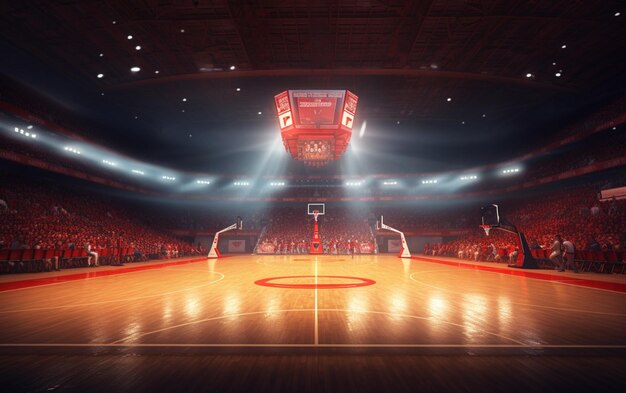 Boisko do koszykówki z fanami ludzi Arena sportowa Fotorealistyczne tło renderowania 3D